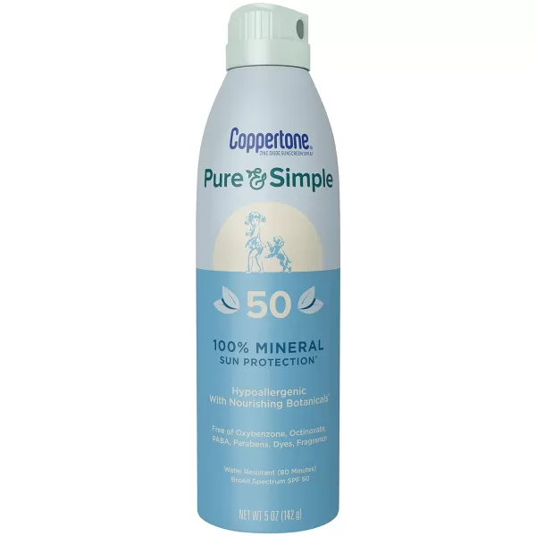 Coppertone Pure and Simple Kids Sunscreen Spray SPF 50 Zinc Oxide Mineral  Tear Free Water Resistant Broad Spectrum  5 OzSPF 50