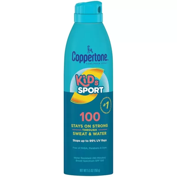 Coppertone SPORT Kids Sunscreen Spray SPF 100 Water Resistant Continuous Spray Sunscreen for Kids Broad Spectrum Sunscreen SPF 100 55 Oz Spray