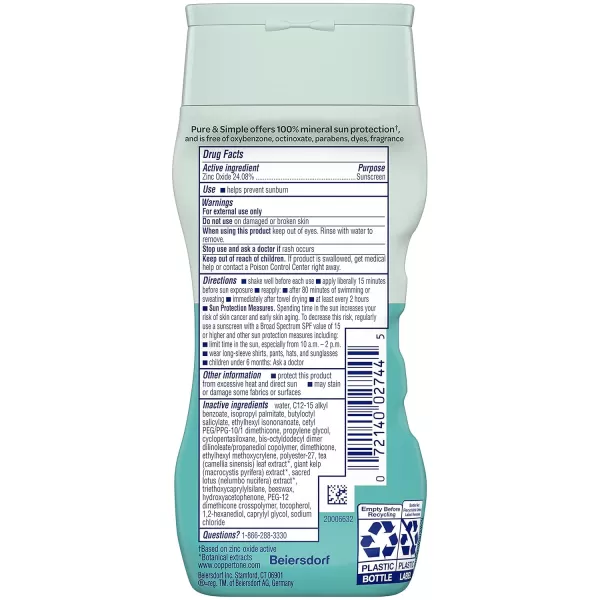 Coppertone Pure and Simple Kids Sunscreen Lotion SPF 50 Zinc Oxide Mineral Sunscreen for Kids Tear Free Water Resistant Broad Spectrum Sunscreen SPF 50 6 Fl Oz Bottle