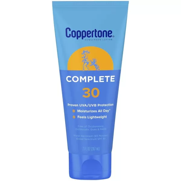 Coppertone COMPLETE SPF 30 Sunscreen Lotion Lightweight Moisturizing Sunscreen Water Resistant Body Sunscreen SPF 30 7 Fl Oz TubeSPF 30