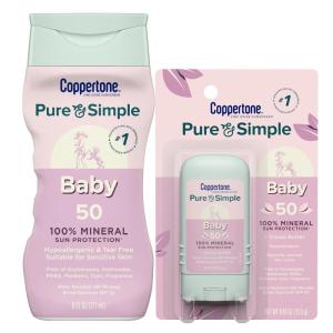 imageCoppertone Pure and Simple Baby Mineral Sunscreen Lotion SPF 50 6 Fl Oz  Baby Sunscreen Stick SPF 50 049 Oz Hypoallergenic and Tear Free