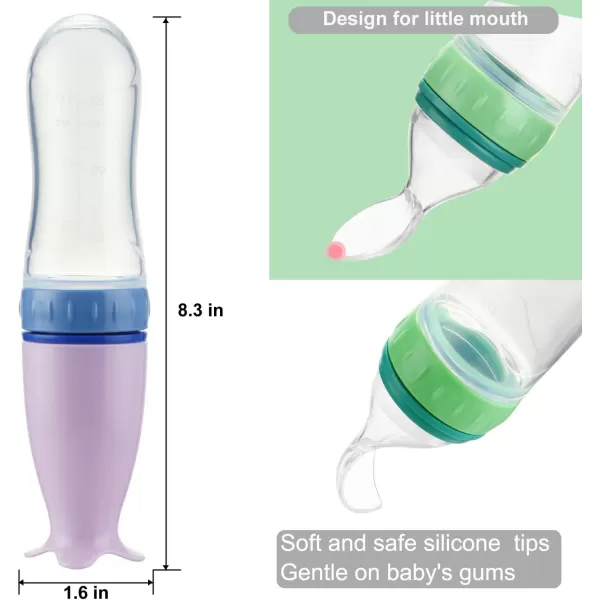 PandaEar 2 Pack Baby Food Spoon Dispenser  2 Silicone Baby Spoons Baby Spoon Bottle Feeder 4 oz Squeeze Spoon Feeder for Baby Food Travel Friendly Kids Toddlers Boys Girl