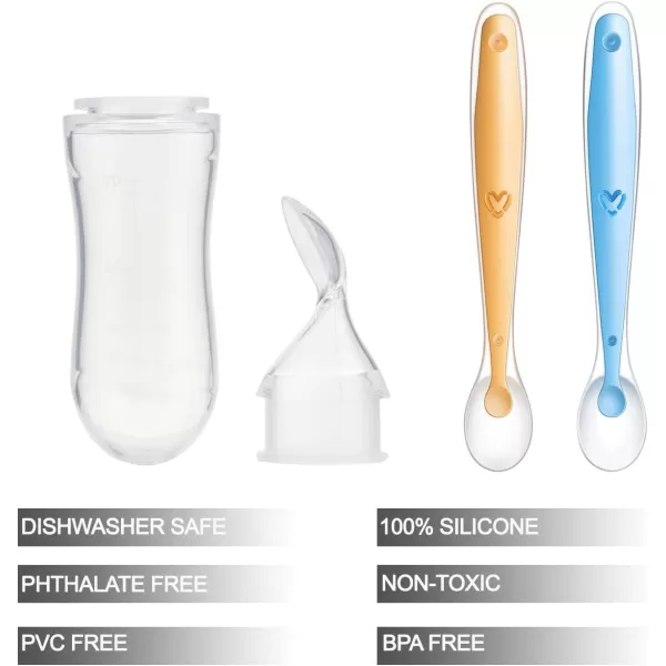 PandaEar 2 Pack Baby Food Spoon Dispenser  2 Silicone Baby Spoons Baby Spoon Bottle Feeder 4 oz Squeeze Spoon Feeder for Baby Food Travel Friendly Kids Toddlers Boys Girl