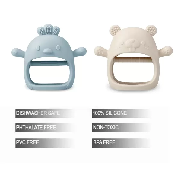PandaEar 2 Pack Silicone Baby Teething Toys Baby Hand Teether Mitten for Sucking Needs Baby Chew Toys Hand Pacifier for Soothing Teething Pain Relief WhiteBlueWhiteBlue