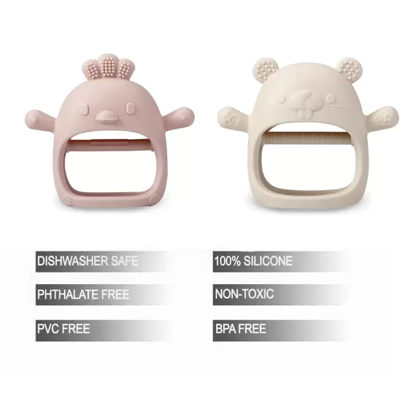 PandaEar 2 Pack Silicone Baby Teething Toys Baby Hand Teether Mitten for Sucking Needs Baby Chew Toys Hand Pacifier for Soothing Teething Pain Relief WhiteBlueWhitePink