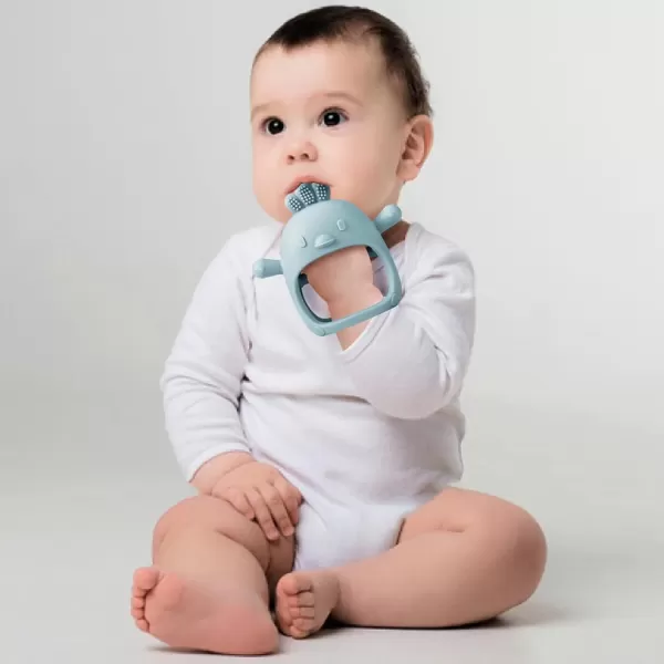 PandaEar 2 Pack Silicone Baby Teething Toys Baby Hand Teether Mitten for Sucking Needs Baby Chew Toys Hand Pacifier for Soothing Teething Pain Relief WhiteBlueWhiteBlue