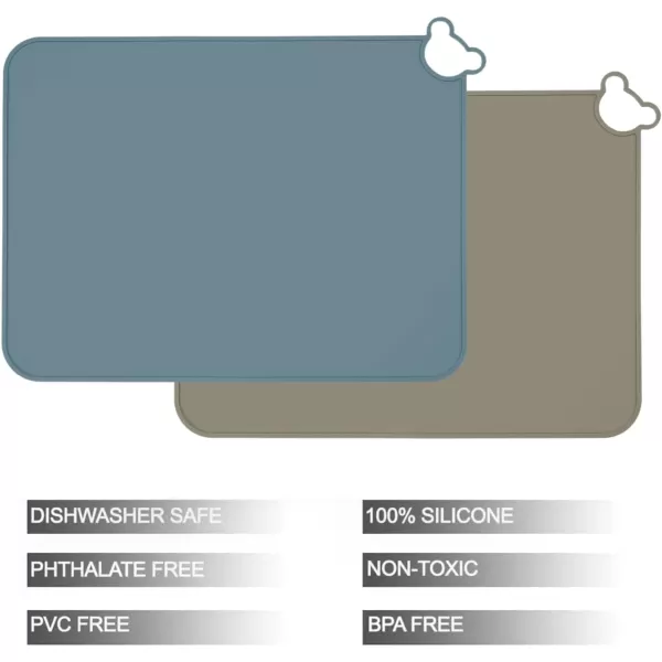 PandaEar 2 Pack Silicone Placemats for Baby Kids Food Grade NonSlip Eating Table Mats Portable Toddler Placemats for Dining Table ampamp Restaurants Blue ampamp Brown