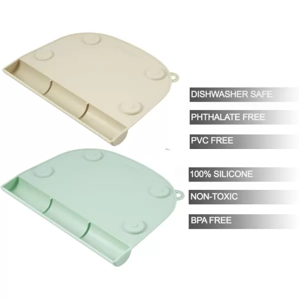 PandaEar 2 Pack Silicone Suction Placemats for Baby Kids Food Grade Mats Toddler Placemats with Food Catching Pockets for Dining Table ampamp Restaurants GreenBrown