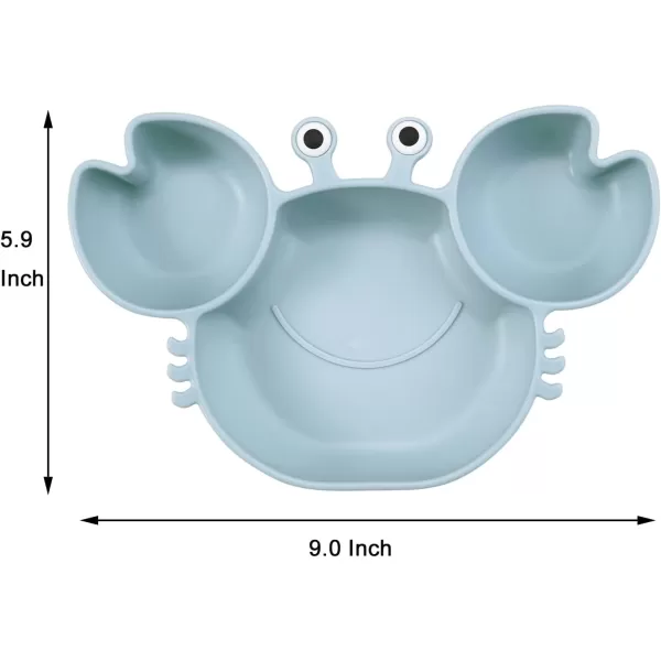PandaEar 2 Pack Silicone Suction Plate for Baby Divided Unbreakable Toddler Food Plate with 2 Pack Spoons for Self Feeding Toddler Utensils Feeding Set Baby Eating Supplies Crab Shape BlueampampPinkBlueGreen