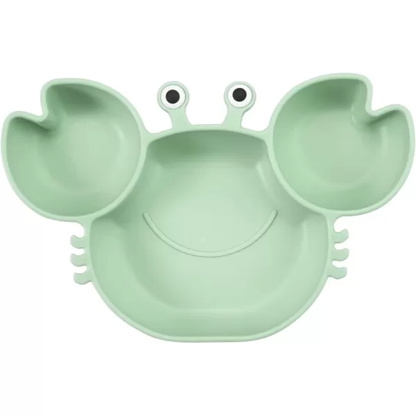 PandaEar 2 Pack Silicone Suction Plate for Baby Divided Unbreakable Toddler Food Plate with 2 Pack Spoons for Self Feeding Toddler Utensils Feeding Set Baby Eating Supplies Crab Shape BlueampampPinkBlueGreen