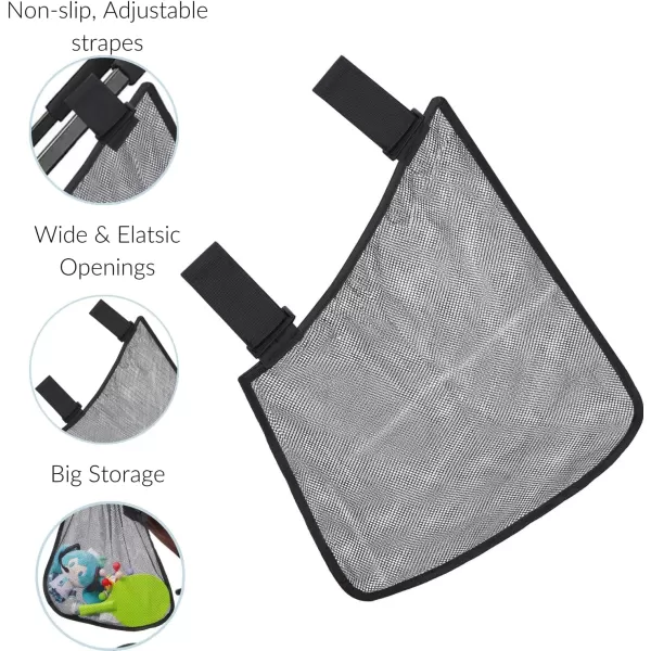 PandaEar 2 Pack Stroller Side Sling Baby Stroller Organizer Mesh Cargo Net Universal NonSlip Stroller Organizer ampamp Storage Black