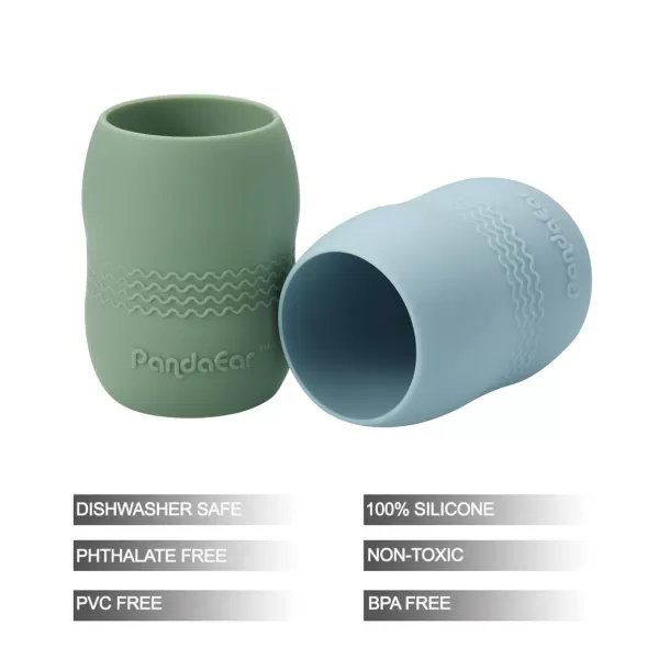 PandaEar 2 Pack100 Tiny Silicone Drinking Training Cup for Baby and Toddler BlueGreenBlueGreen