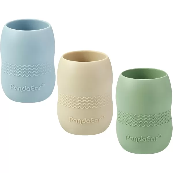 PandaEar 3 Pack 100 Tiny Silicone Drinking Training Cup for Baby and Toddler Tiny Open Cups for Infants BlueGreenTan