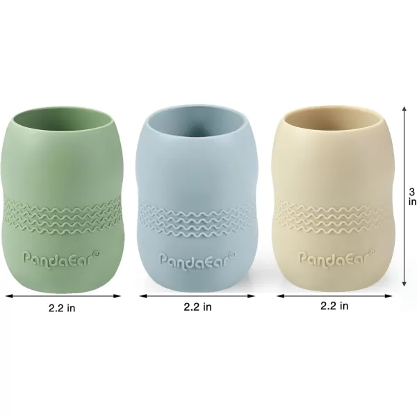 PandaEar 3 Pack 100 Tiny Silicone Drinking Training Cup for Baby and Toddler Tiny Open Cups for Infants BlueGreenTan