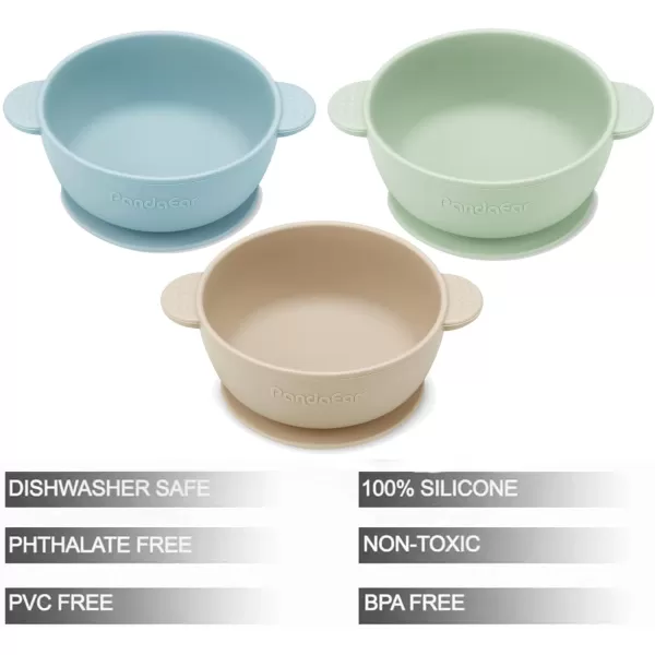 PandaEar 3 Pack Baby Bowls with Suction Stay Put Silicone Food Bowl for Babies Kids Toddlers Infants Food Grade Soft Safe BPAFree Silicone MultiColorBlue Green Linen