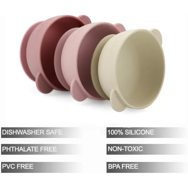 PandaEar 3 Pack Baby Bowls with Suction Stay Put Silicone Food Bowl for Babies Kids Toddlers Infants Food Grade Soft Safe BPAFree Silicone MultiColorPink