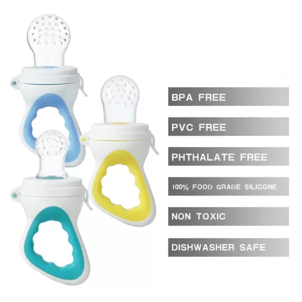 PandaEar 3 Pack Baby Feeder Fresh Fruit Food Feeder with 3 Different Size Silicone Pouch and 1 Pacifier Clips Training Massaging Toy Teether