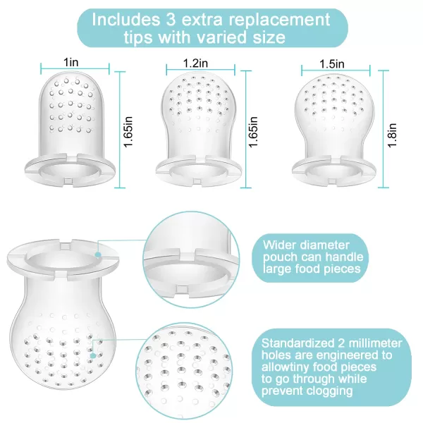 PandaEar 3 Pack Baby Feeder Fresh Fruit Food Feeder with 3 Different Size Silicone Pouch and 1 Pacifier Clips Training Massaging Toy Teether