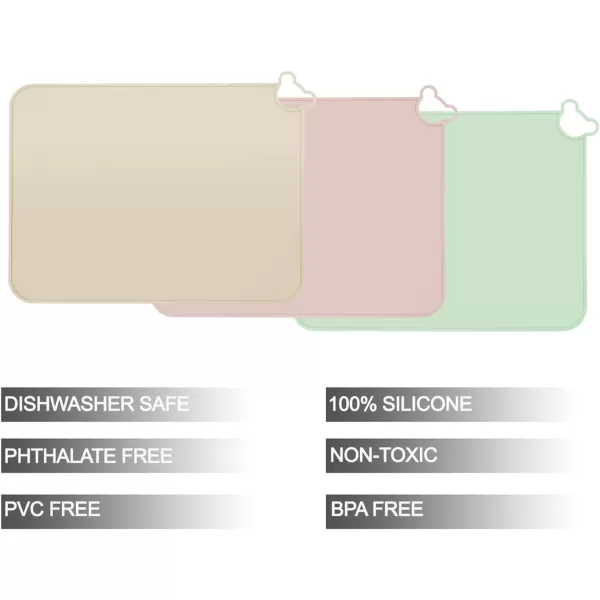 PandaEar 3 Pack Silicone Placemat for Toddlers Kids for Dining Table ampamp Restaurants  Portable Silicone Mat for Baby Eating  Food Grade NonSlip Baby Table Mat
