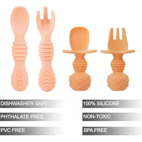 PandaEar 4 Pack Silicone Baby Spoons ampamp Forks with 2 Pack Baby Cutlery Holder Bags Baby Feeding Set Self Feeding Utensils ampamp Reusable Portable Flatware Box Tableware Organizer Storage Case