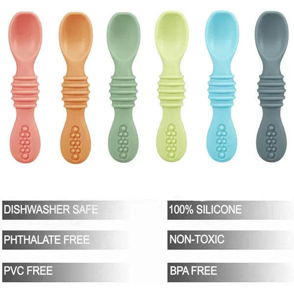 PandaEar 6 Pack Silicone Baby Spoons Self Feeding 6 Months for Toddler  Baby Led Weaning Utensils 612 Months  Infant Spoons First Stage  Baby Feeding Essentials  Baby Eating Utensils Set