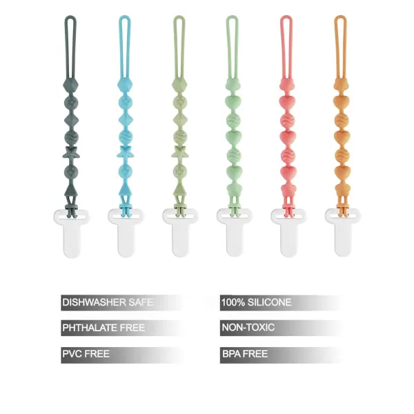 PandaEar 6 Pack Silicone Pacifier Clips One Piece Design Teething Pacifier Holder Clip Neutral Baby Paci Clips Boys ampamp Girls Binky Clips Pacifier Straps Chain for Toys Teethers