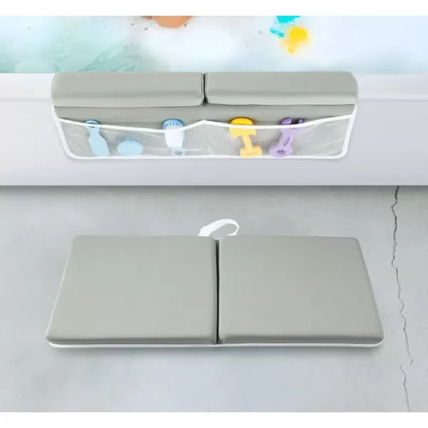 PandaEar Baby Bath Kneeler ampamp Elbow Rest Pad Comfortable NonSlip Kneeling Mat Cushion with Toy Organizer Storage Pockets Foldable Foam Mat for Toddler Bathroom Bathing Time GreyGrey