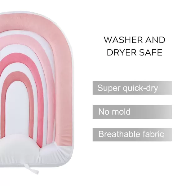 PandaEar Baby Bath Pad for Infant Newborn  Bath Seat Soft Rainbow Cushion Mat for Sink Bathtub Essentials Shower Gift Pink
