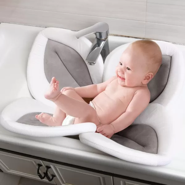 PandaEar Baby Bath Pad for Infant Newborn  Soft Flower Petals for Sink Bathtub Essentials Shower Gift GreyGrey