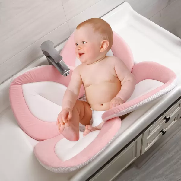 PandaEar Baby Bath Pad for Infant Newborn  Soft Flower Petals for Sink Bathtub Essentials Shower Gift GreyPink