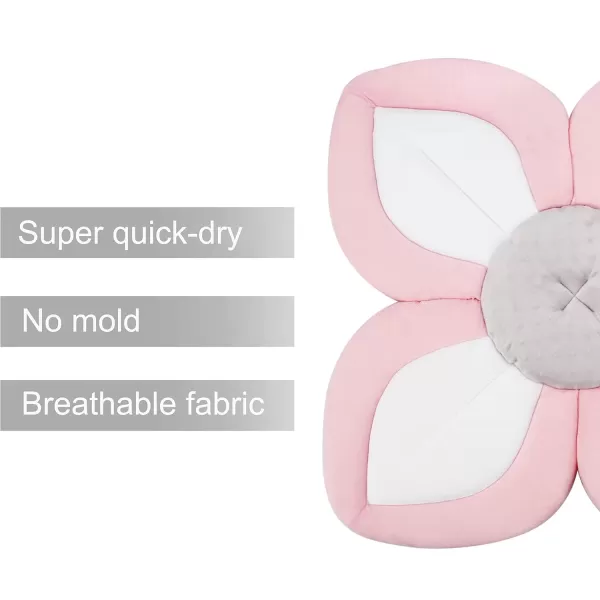 PandaEar Baby Bath Pad for Infant Newborn  Soft Flower Petals for Sink Bathtub Essentials Shower Gift GreyPink