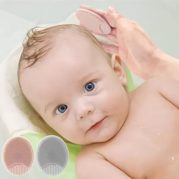 PandaEar Baby Bath Rinse Cup Silicone Baby Shampoo Rinser with 2 Pack Cradle Cap Brush for Kids Toddler Body Washing PinkGrey