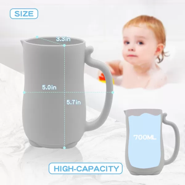 PandaEar Baby Bath Rinse Cup Silicone Baby Shampoo Rinser with 2 Pack Cradle Cap Brush for Kids Toddler Body Washing PinkGrey