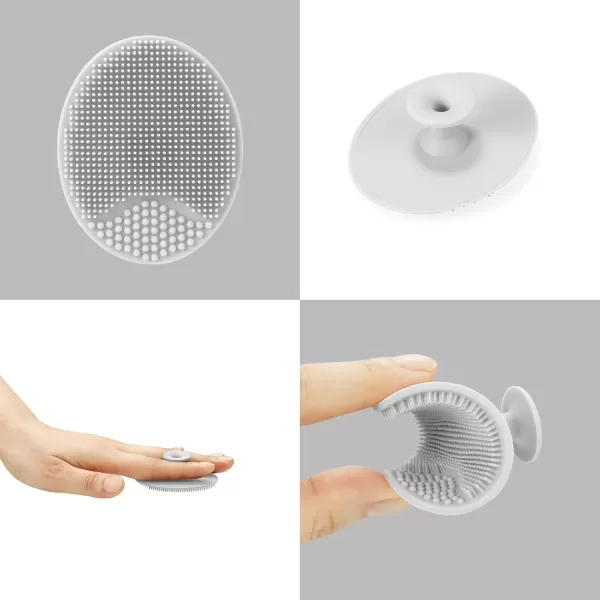PandaEar Baby Bath Rinse Cup Silicone Baby Shampoo Rinser with 2 Pack Cradle Cap Brush for Kids Toddler Body Washing PinkGrey