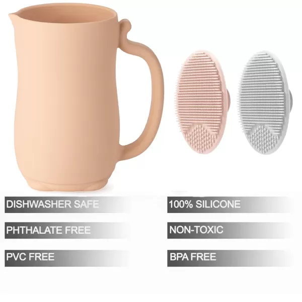 PandaEar Baby Bath Rinse Cup Silicone Baby Shampoo Rinser with 2 Pack Cradle Cap Brush for Kids Toddler Body Washing PinkPink