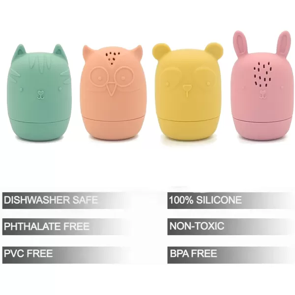 PandaEar Baby Bath Toys 4 Pack Silicone Bath Toys for Infants Toddlers 618 Months Non Toxic Baby Kids Squeezable Shower Toys