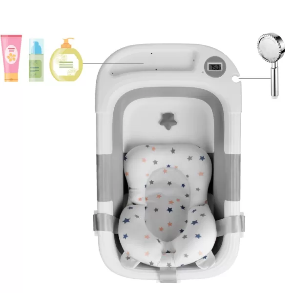 PandaEar Baby Bathtub for Newborn Infant Collapsible Baby Infant Bath Tub Toddler Travel Bathtub with Soft Cushion ampamp Drain Hole for Toddler 024 Months GrayGray