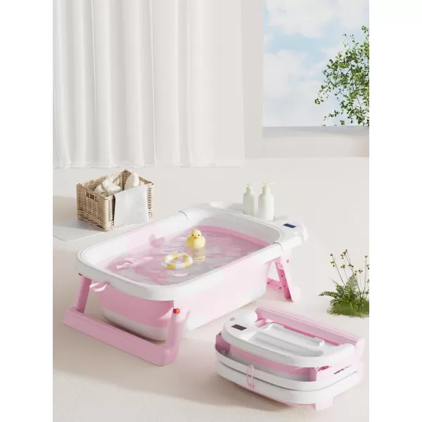 PandaEar Baby Bathtub for Newborn Infant Collapsible Baby Infant Bath Tub Toddler Travel Bathtub with Soft Cushion ampamp Drain Hole for Toddler 024 Months GrayPink