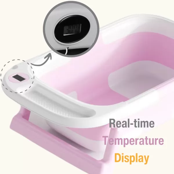 PandaEar Baby Bathtub for Newborn Infant Collapsible Baby Infant Bath Tub Toddler Travel Bathtub with Soft Cushion ampamp Drain Hole for Toddler 024 Months GrayPink