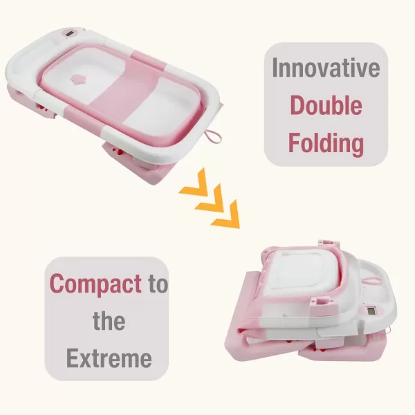 PandaEar Baby Bathtub for Newborn Infant Collapsible Baby Infant Bath Tub Toddler Travel Bathtub with Soft Cushion ampamp Drain Hole for Toddler 024 Months GrayPink
