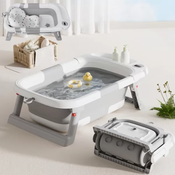 PandaEar Baby Bathtub for Newborn Infant Collapsible Baby Infant Bath Tub Toddler Travel Bathtub with Soft Cushion ampamp Drain Hole for Toddler 024 Months GrayGray