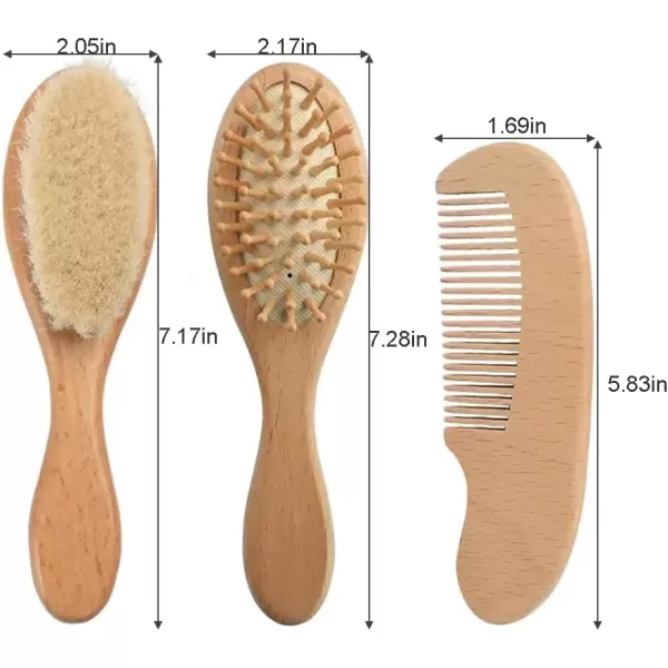PandaEar Baby Hair Brush and Comb Set for Newborn Natural Wooden Hairbrush with Soft Goat Bristles Pear Wood Comb and Wooden Massage Brush for Infant Toddler KidsBrown