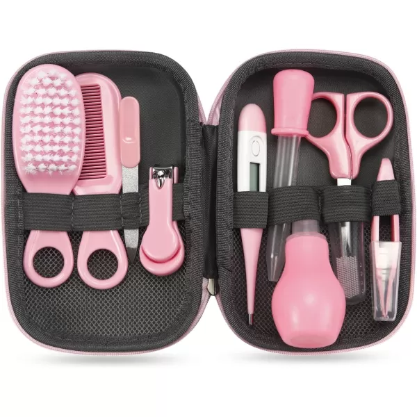 PandaEar Baby Healthcare and Grooming Kit Baby Safety Set Baby Comb Brush Finger Toothbrush Nail Clippers Scissors Nasal Aspirator Baby Essentials Nursery Care Kit BluePink