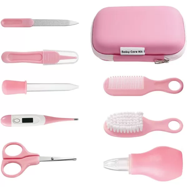 PandaEar Baby Healthcare and Grooming Kit Baby Safety Set Baby Comb Brush Finger Toothbrush Nail Clippers Scissors Nasal Aspirator Baby Essentials Nursery Care Kit BluePink