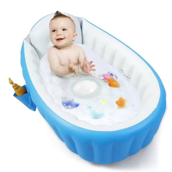 PandaEar Baby Inflatable Bathtub Portable Travel Baby Infant Bath Tub Toddler Bathtub with Air Pump Foldable NonSlip Shower Basin Mini Air Swimming Pool for Newborn PinkBlue