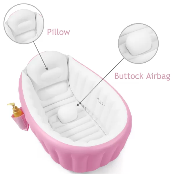 PandaEar Baby Inflatable Bathtub Portable Travel Baby Infant Bath Tub Toddler Bathtub with Air Pump Foldable NonSlip Shower Basin Mini Air Swimming Pool for Newborn PinkPink