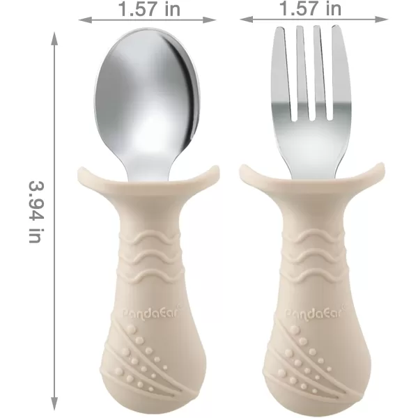 PandaEar Baby Toddler Fork and Spoon Utensil Set 6 Pack Silicone Stainless Steel Silverware Spoon Fork for Babies Toddler BPA Free with Silicone Holding AntiChoke Design BlueampampGreenampampLight TanLight TanWalnutGrey