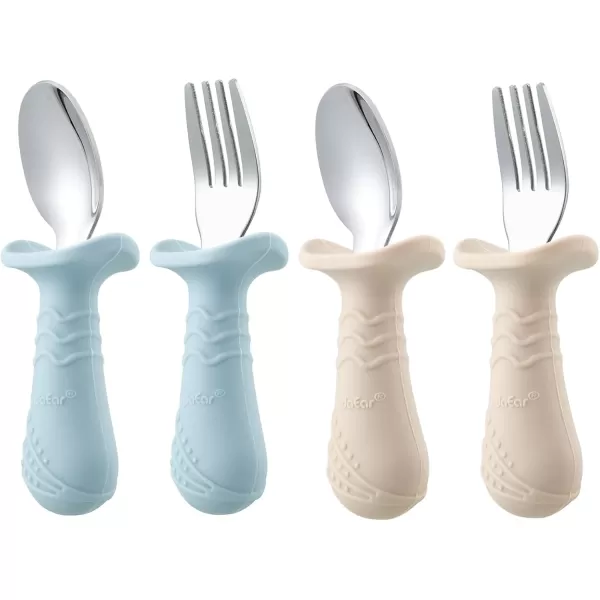 PandaEar Baby Toddler Fork and Spoon Utensil Set 6 Pack Silicone Stainless Steel Silverware Spoon Fork for Babies Toddler BPA Free with Silicone Holding AntiChoke Design BlueampampGreenampampLight TanBlueGreenLight Tan