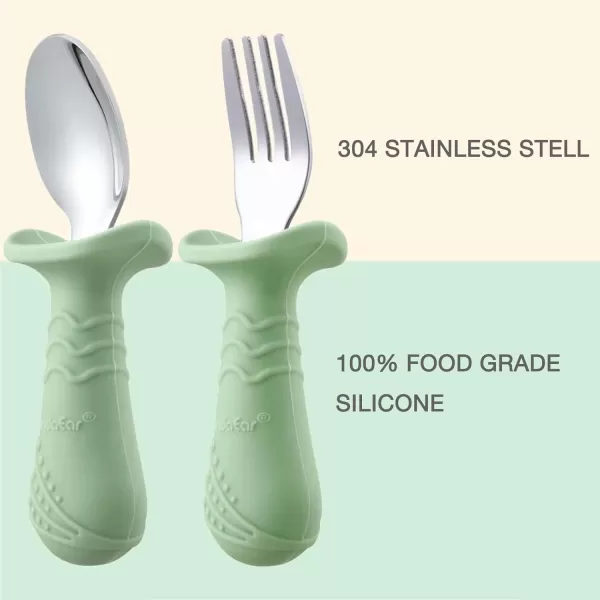 PandaEar Baby Toddler Fork and Spoon Utensil Set 6 Pack Silicone Stainless Steel Silverware Spoon Fork for Babies Toddler BPA Free with Silicone Holding AntiChoke Design BlueampampGreenampampLight TanBlueGreenLight Tan