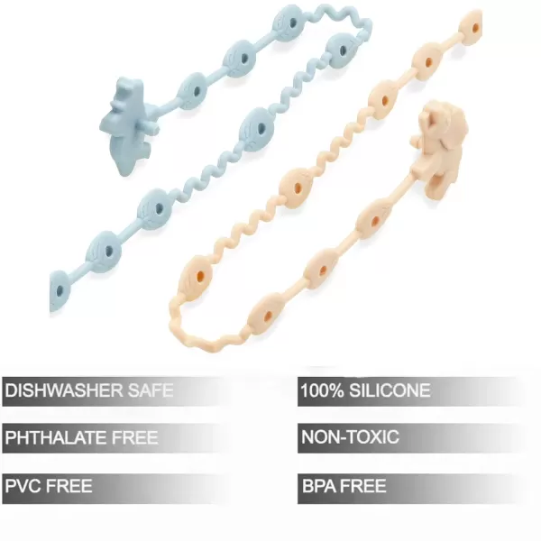 PandaEar Baby Toy Straps  5 Pack Dinosaur Silicone Pacifier Teether Harness Straps  Adjustable Baby Toy Holder for Bottles Strollers High Chairs Cribs